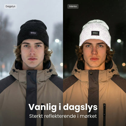 Lue med innsydd refleksgarn