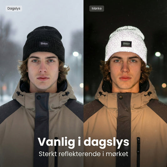 Lue med innsydd refleksgarn